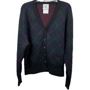 BB4 L Black Fleece argyle Cardigan Tartan Navy Green
